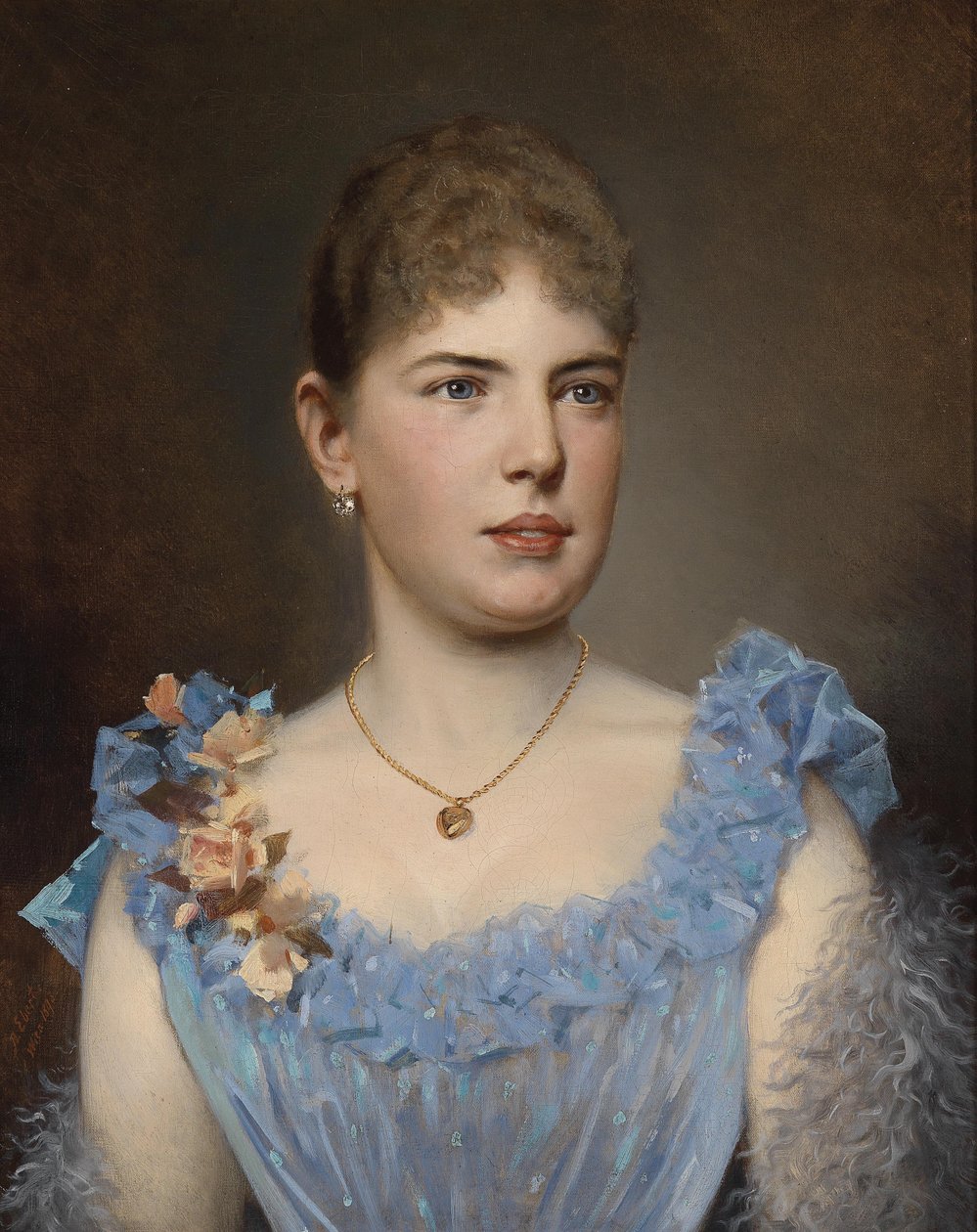 Porträt einer Dame in blauem Kleid tekijältä Anton Ebert