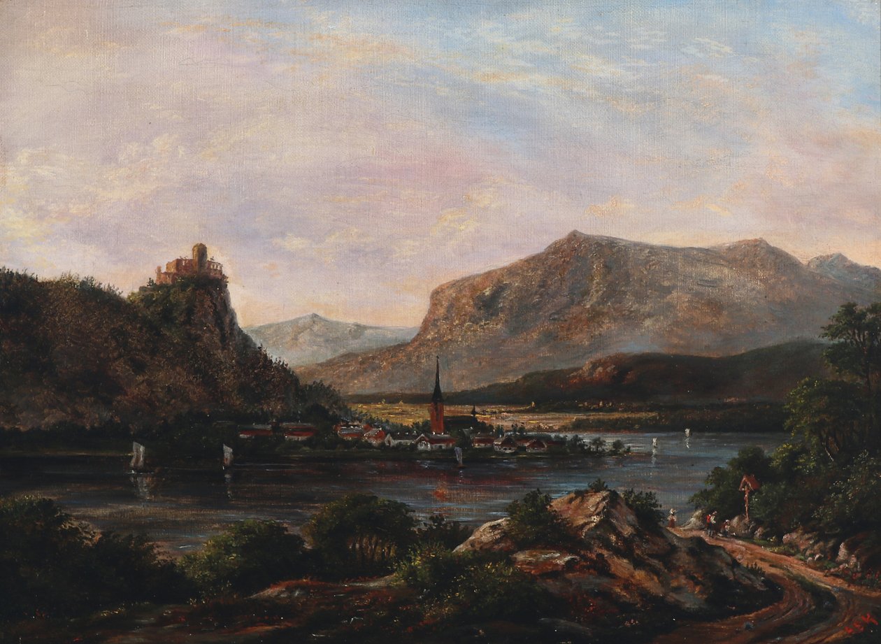 Riverscape ja linna huippukokouksessa. tekijältä Anton Eduard Kieldrup