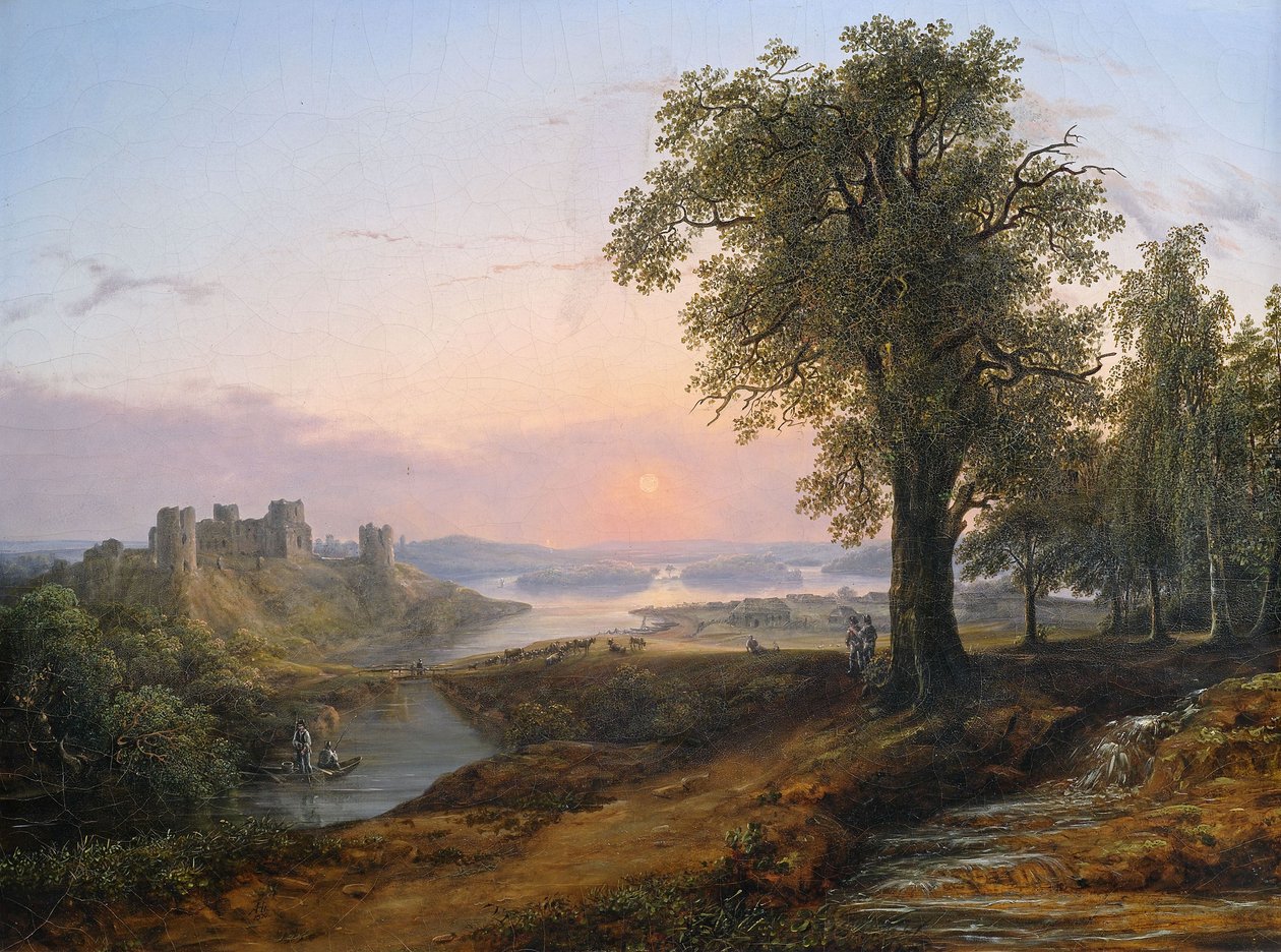 Weite Flusslandschaft im Abendlicht. tekijältä Anton Hansch