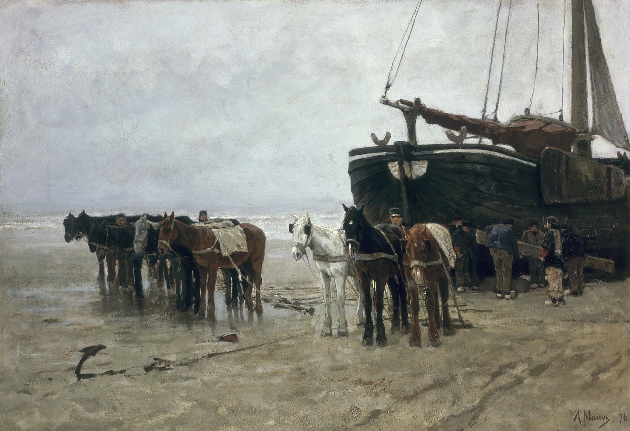 Vene rannalla Scheveningenissä, 1876 tekijältä Anton Mauve