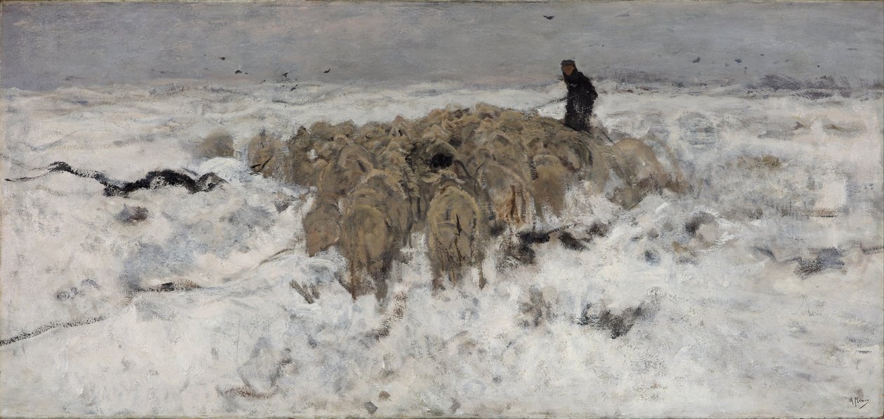 Lammaslauma paimenen kanssa lumessa tekijältä Anton Mauve