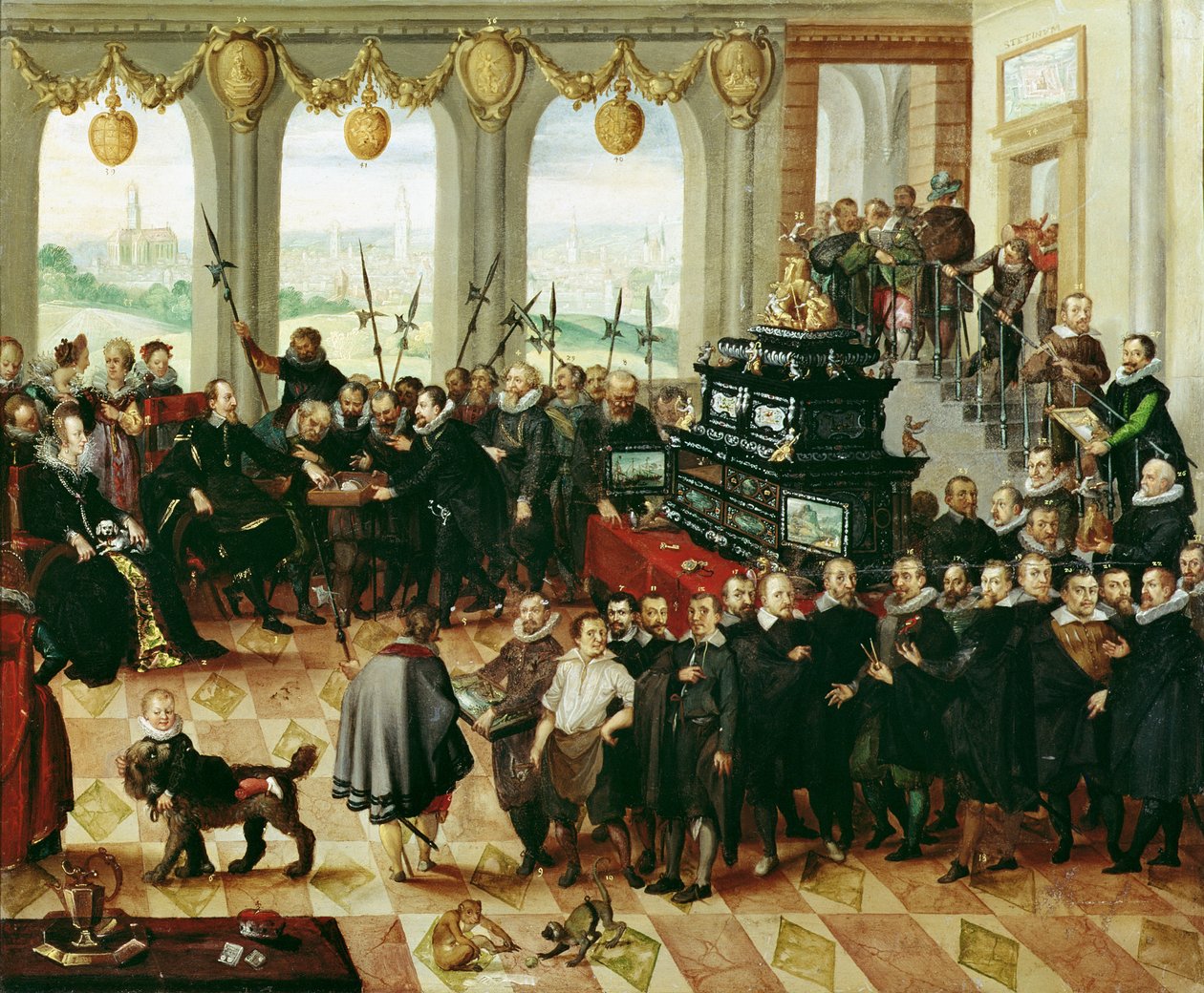 Pomeranian Kunstschrankin esitys Pommerin-Stettinin herttua Philip II:lle (1606-18) vuonna 1617 (paneeli) tekijältä Anton Mozart