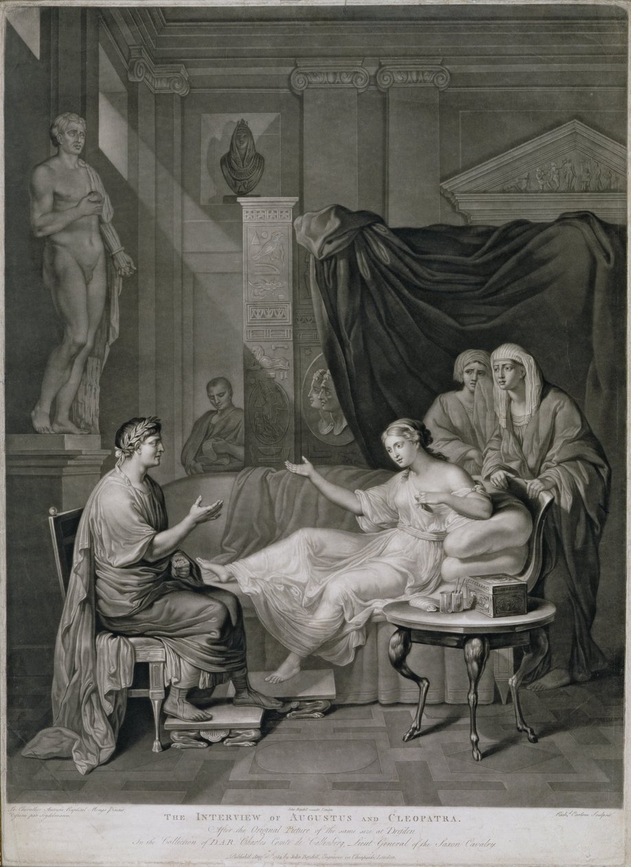 Richard Earlomin (1743-1822) kaivertama Augustuksen ja Kleopatran haastattelu, julkaistu 1784 tekijältä Anton Raphael Mengs