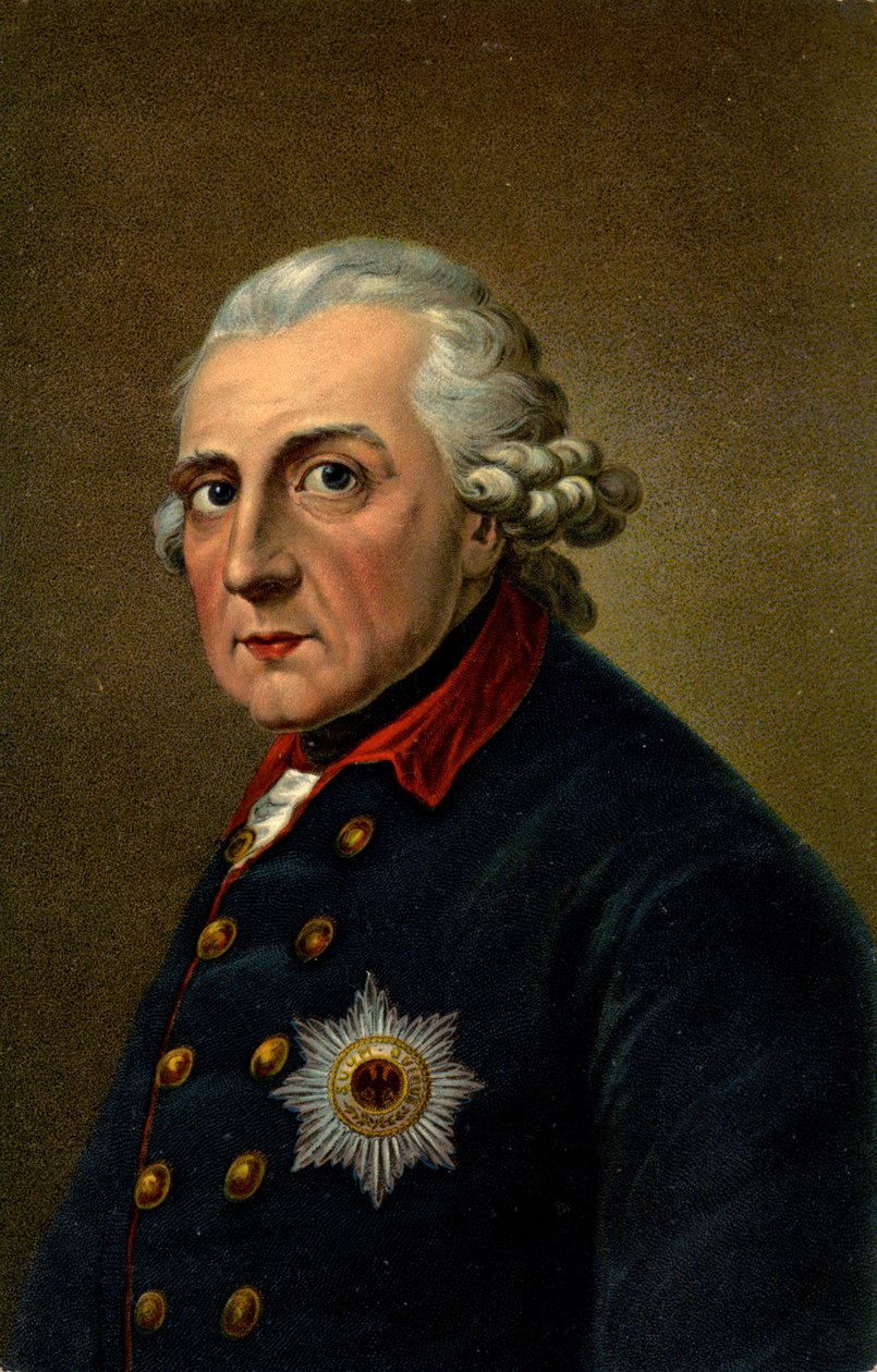 Historia. Saksa. Fredrik II Suuri. Anton Graffin (1780) muotokuvan inspiroima kuvitus, Saksa, n. 1900 (postikortti) tekijältä Anton (after) Graff