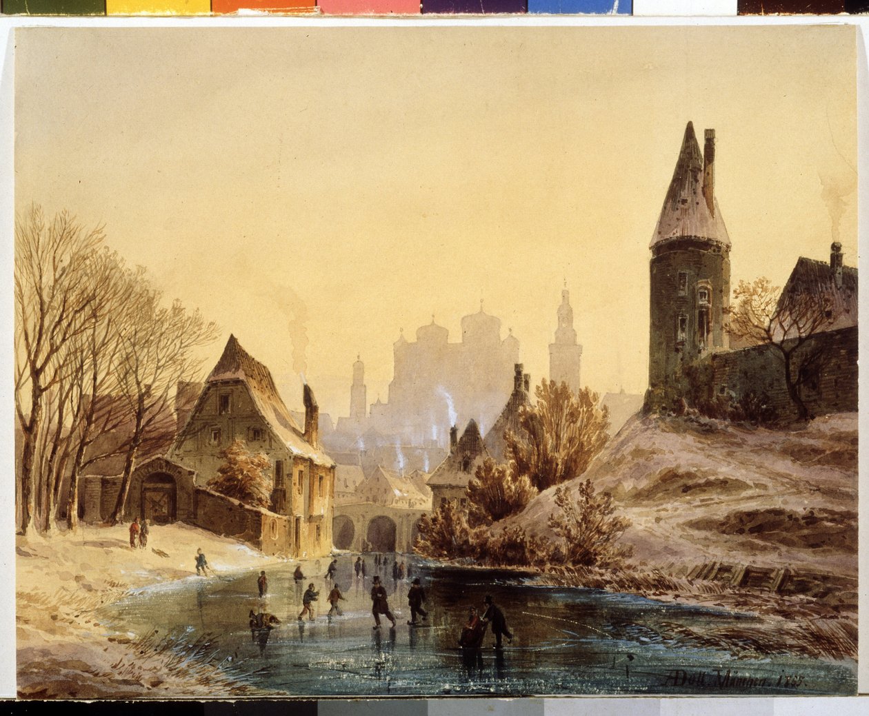 ""Luistinrata joella"" (Sketing Rink on a River) Akvarelli Anton Doll (1826-1887) 1855 Puškinin taidemuseo, Moskova tekijältä Anton Doll
