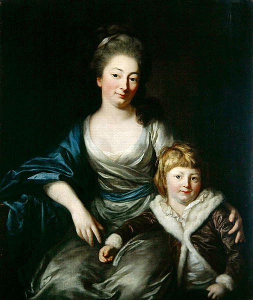 Johanna Amalie, kreivitär Senfft von Pilsach poikansa Henryn kanssa (öljy kankaalle) tekijältä Anton Graff
