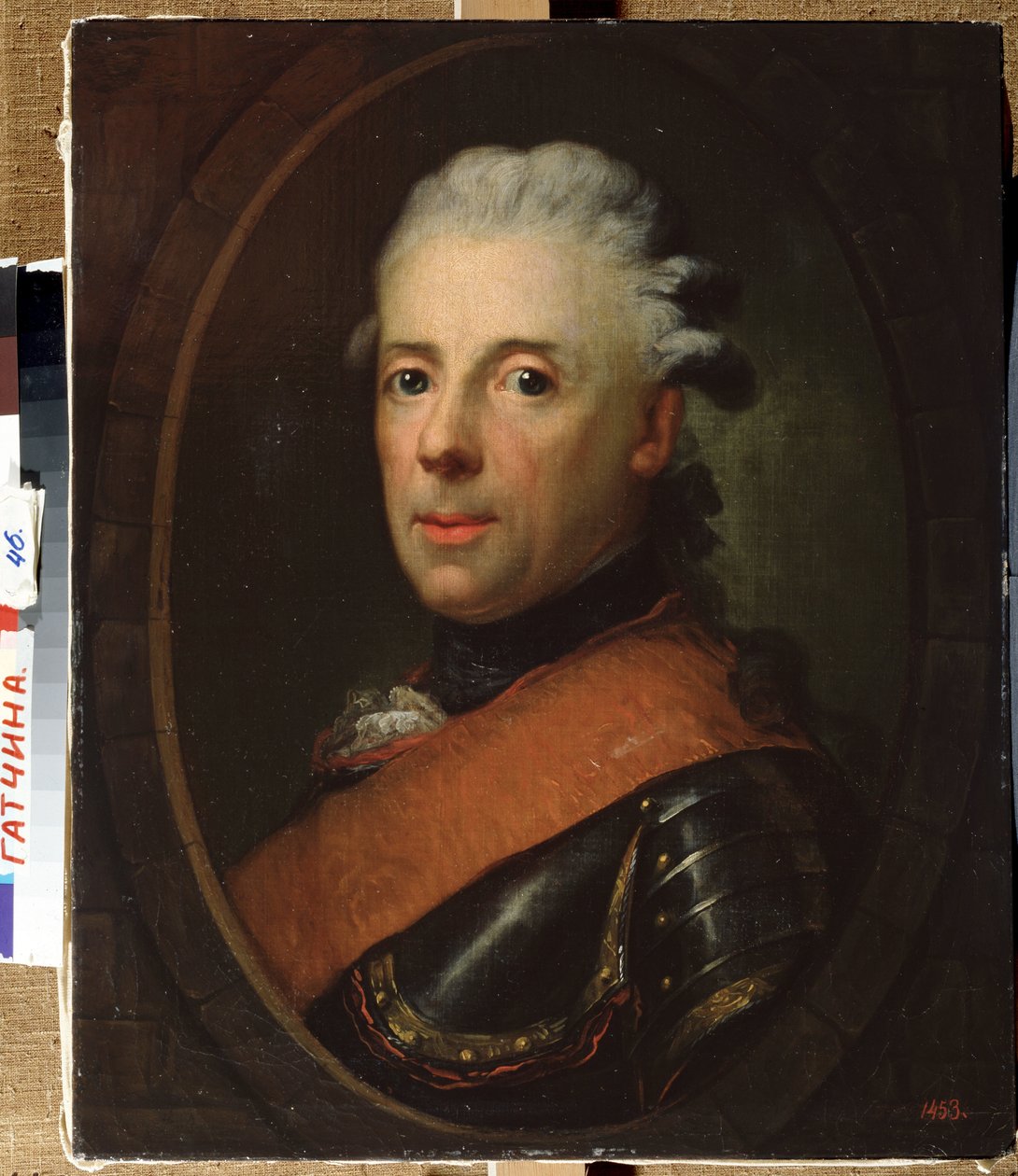 ""Preussin prinssi Henrikin (1726-1802), Frederic Suuren veljen muotokuva" Anton Graffin (1736-1813) maalaus 1760-1770 Valtion ulkoilmamuseon palatsi Gatchina, Pietari tekijältä Anton Graff