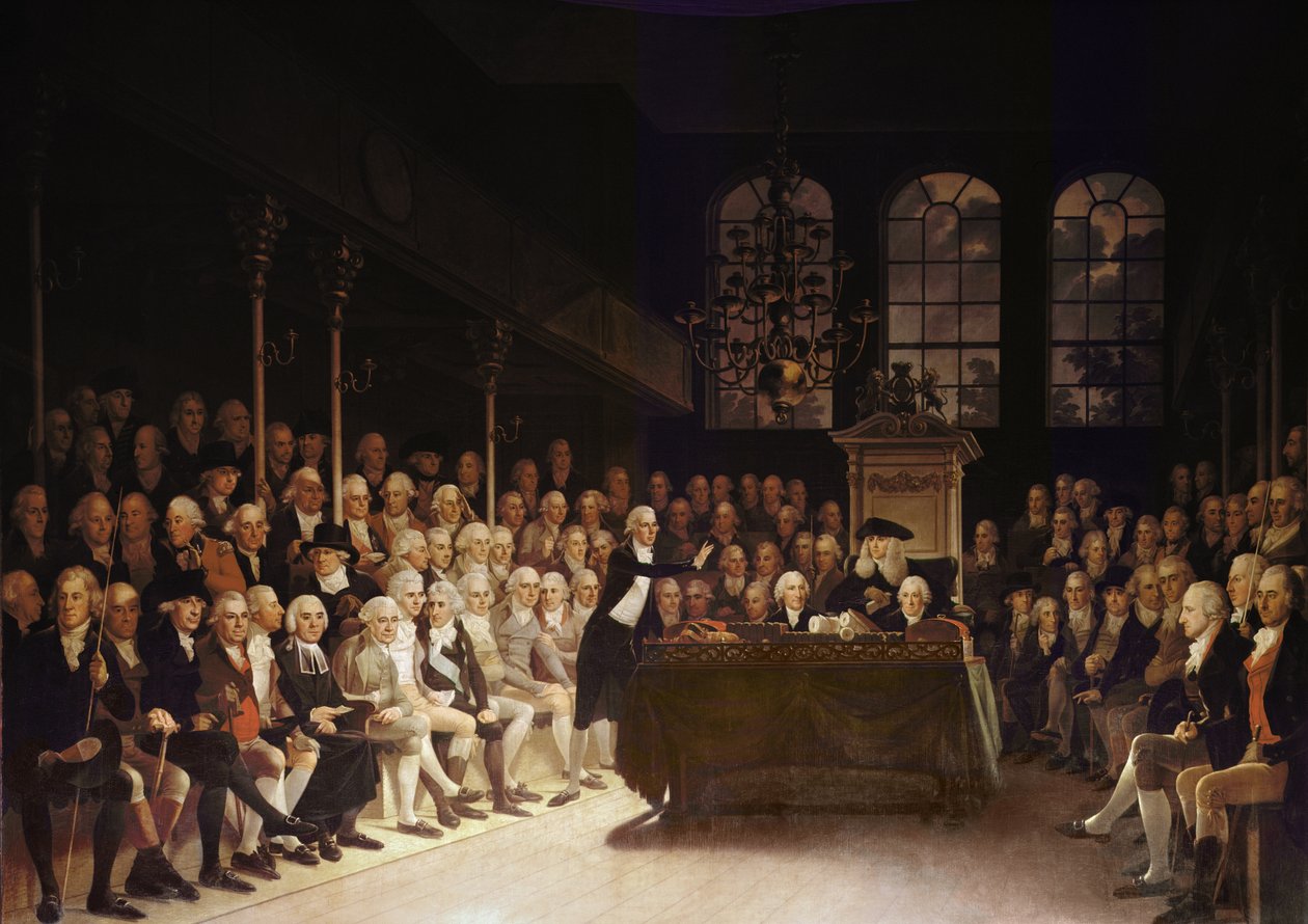 William Pitt puhui alahuoneessa Ranskan sodanjulistuksesta 1793 tekijältä Anton Hickel