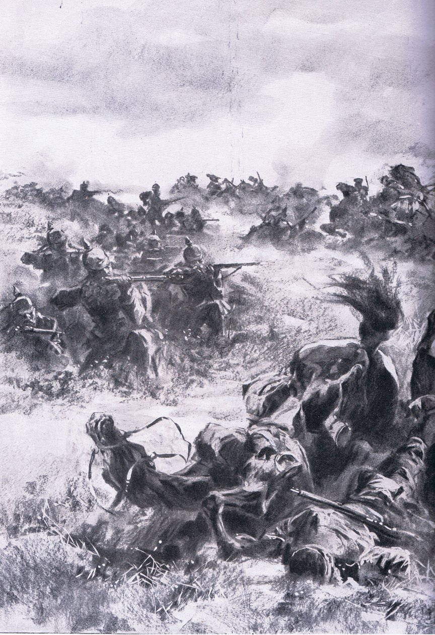 Venäjän 14. ratsuväen prikaatin tappio Praszyszissa, Pubista The Illustrated History of the World War 1914-1915. kirjoittanut Union Berlagsefellfchaft tekijältä Anton Hoffman