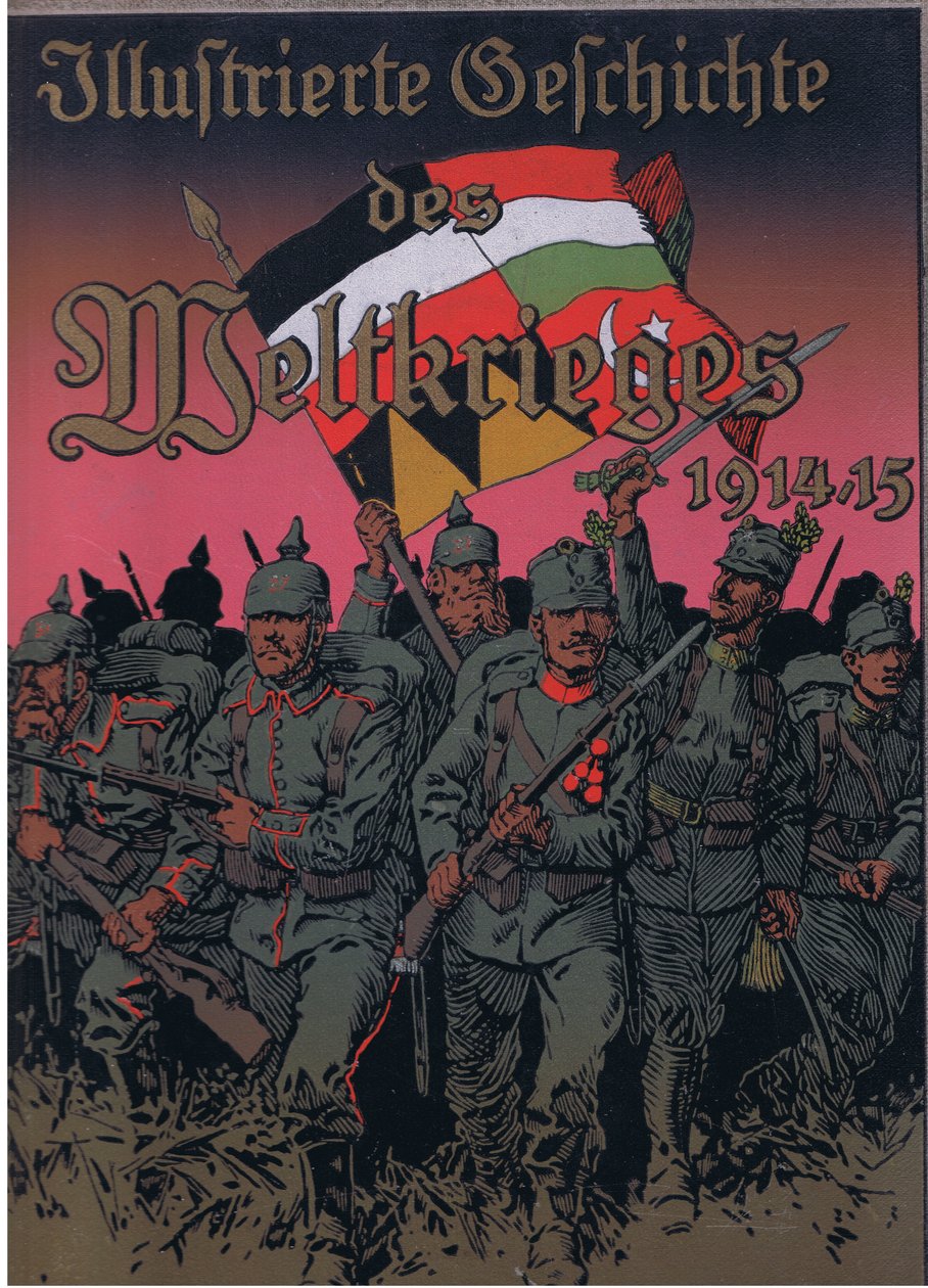 Etukannen kuvio, teoksesta The Illustrated History of the World War 1914-1915, julkaissut Union Berlagsefellfchaft, 1922 Vol. 3. tekijältä Anton Hoffmann