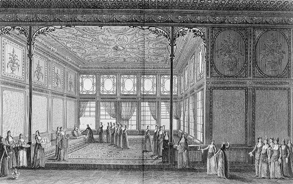 Selim III:n sisaren Sultana Hadidgen salongin sisustus Topkapin palatsissa tekijältä Anton Ignaz (after) Melling