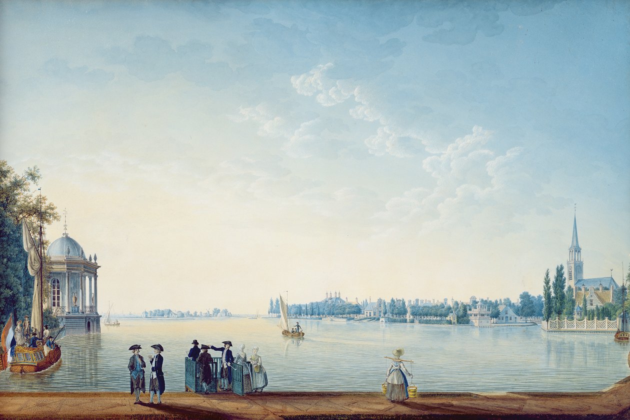 Havenrak Broekiin Waterlandissa tai Zwollen kaupunki Ijssel-joen rannalla Hollannissa, 1814 tekijältä Anton Ignaz Melling