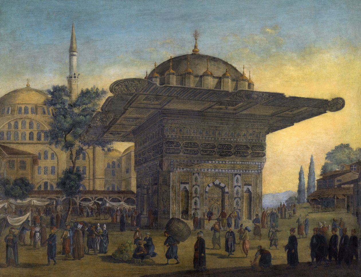 ""Näkymä Tophanen suihkulähteelle (Top Hane), Istanbul, Turkki"" Antoine Ignace Mellingin (1763-1831) maalaus 1819 Yksityinen kokoelma tekijältä Anton Ignaz Melling