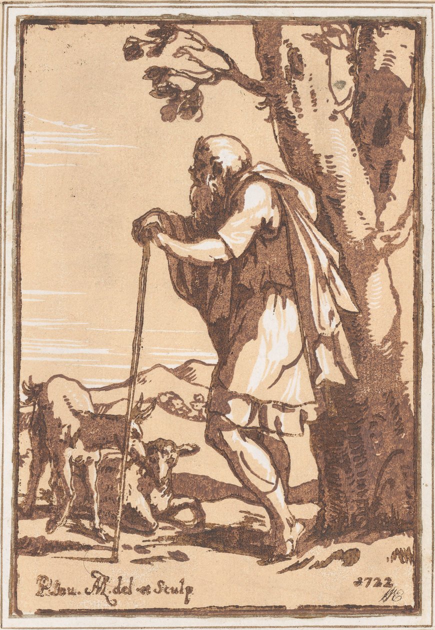 Vanhempi paimen nojaa sauvaan, 1722. tekijältä Anton Maria Zanetti