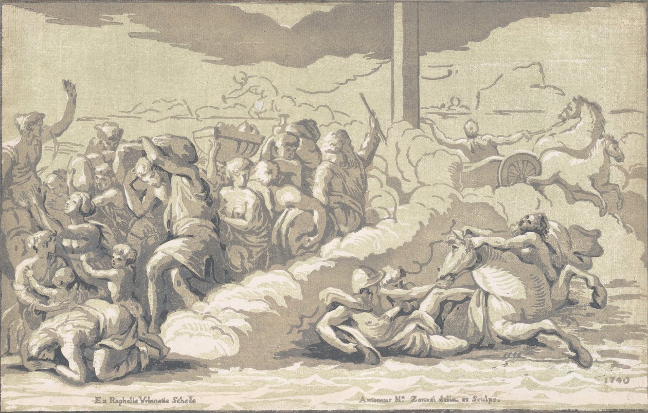 Israelilaiset ylittävät Punaisenmeren, n. 1740. tekijältä Anton Maria Zanetti