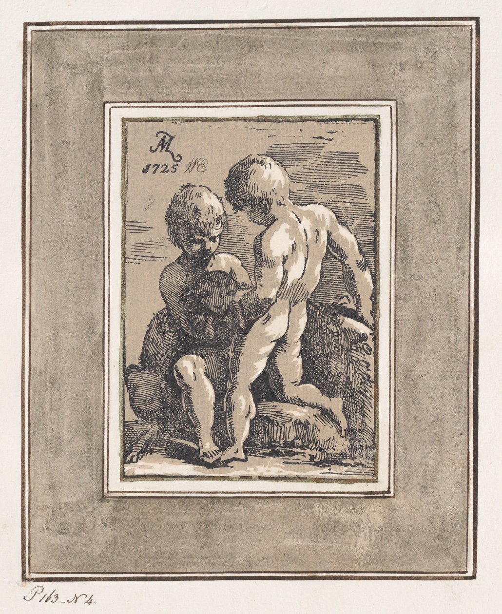 Kaksi lasta leikkimässä karitsan kanssa, 1725. tekijältä Anton Maria Zanetti