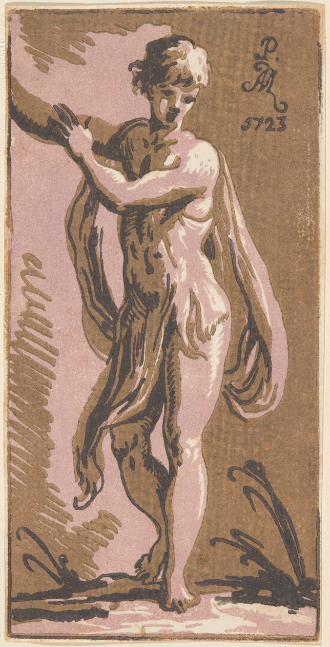 Seisova nuori, joka viittasi oikealle tekijältä Anton Maria Zanetti I, after Parmigianino