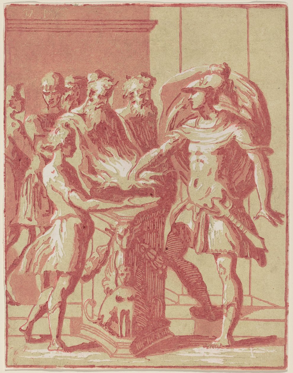Mucius Scaevola laittaa kätensä tuleen tekijältä Anton Maria Zanetti I after Parmigianino
