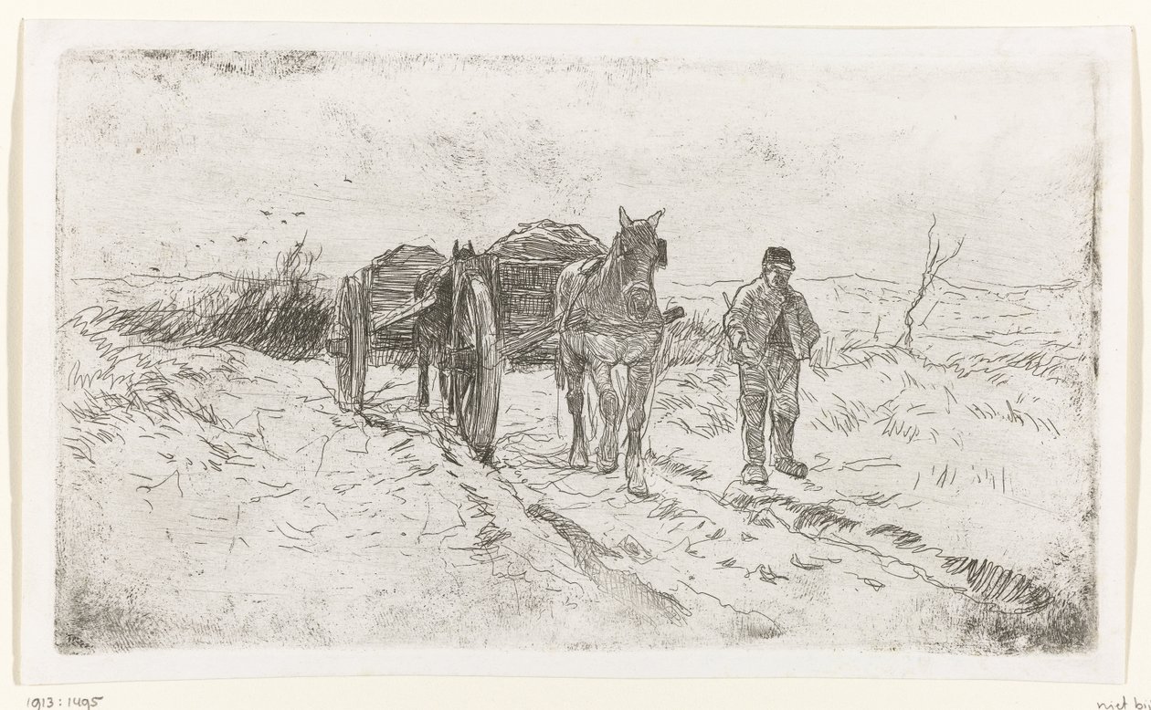 Pagès al costat de dos acabats de carro tirat per cavalls tekijältä Anton Mauve