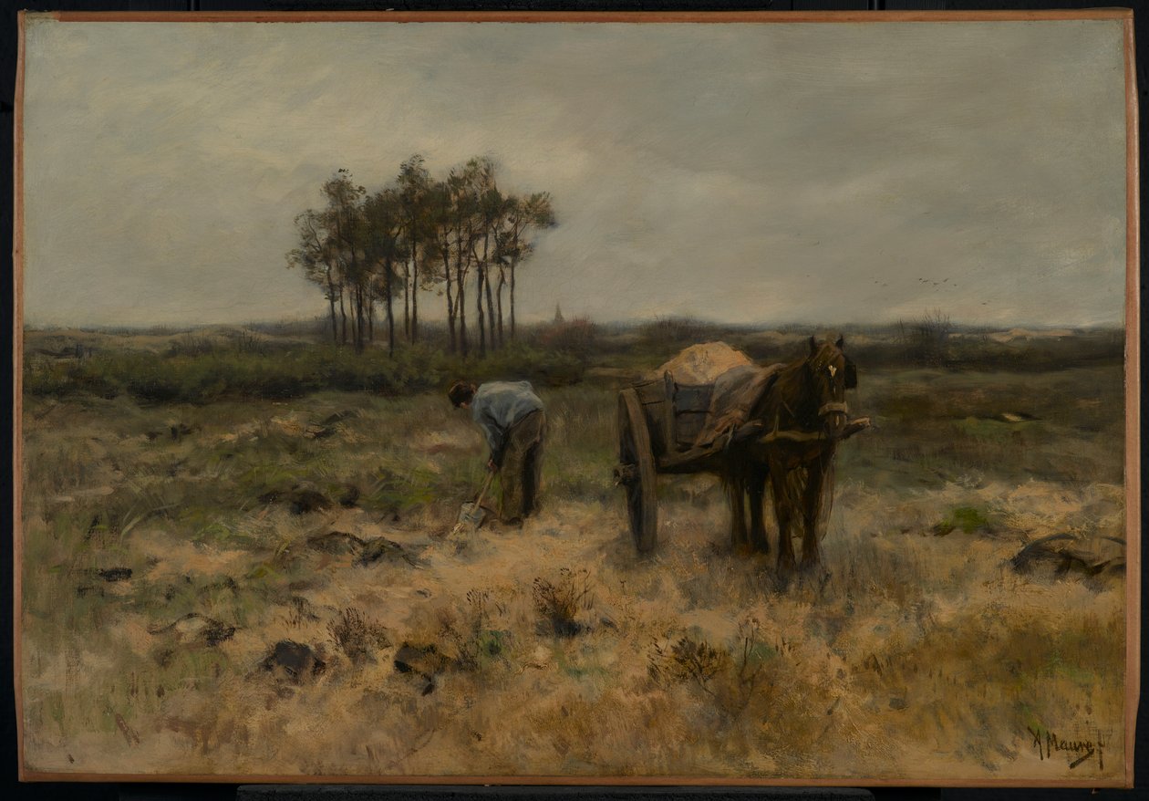 Kaivaa hiekkaa eli hiekkakärryä, n. 1875 tekijältä Anton Mauve