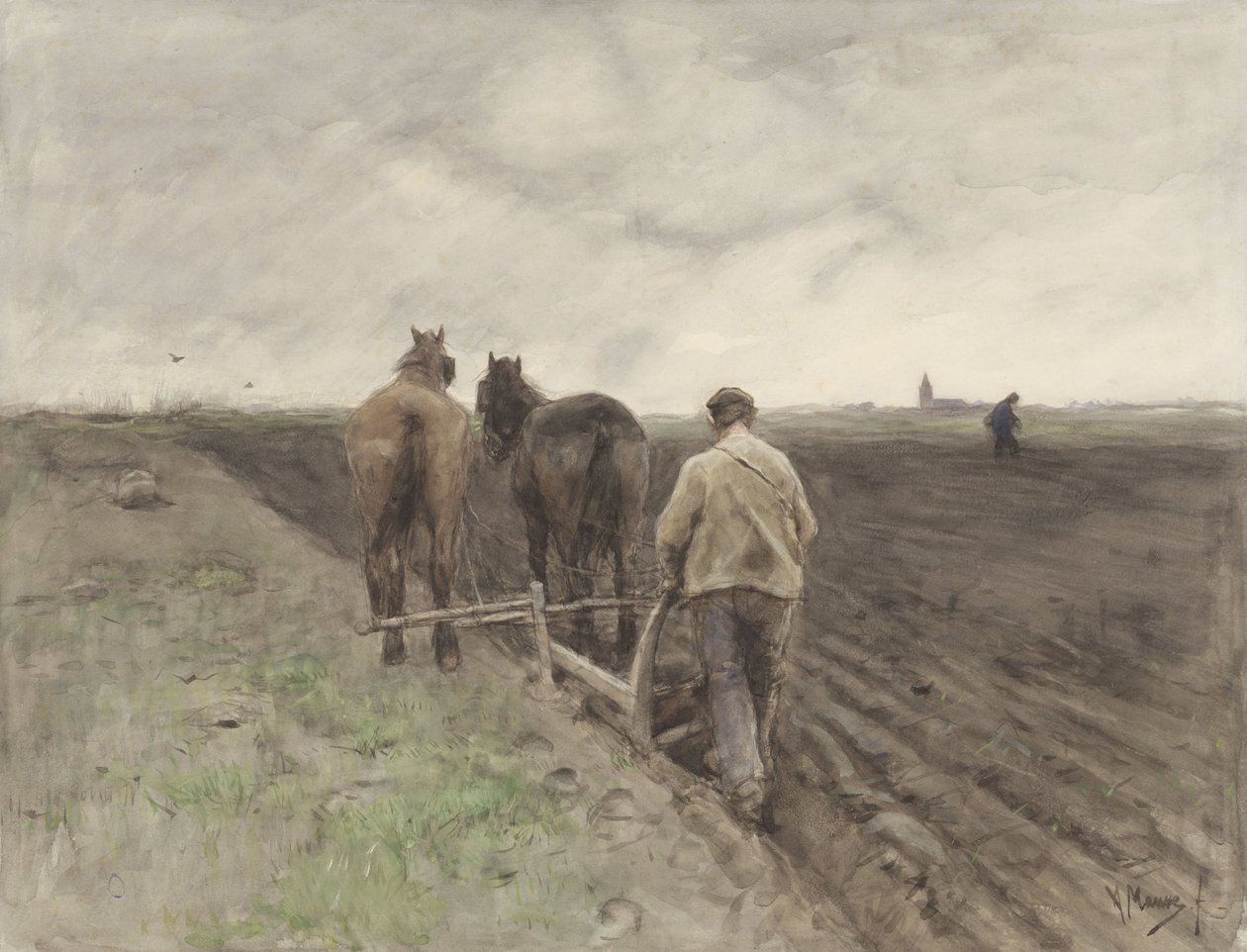 Maanviljelijä auran takana tekijältä Anton Mauve