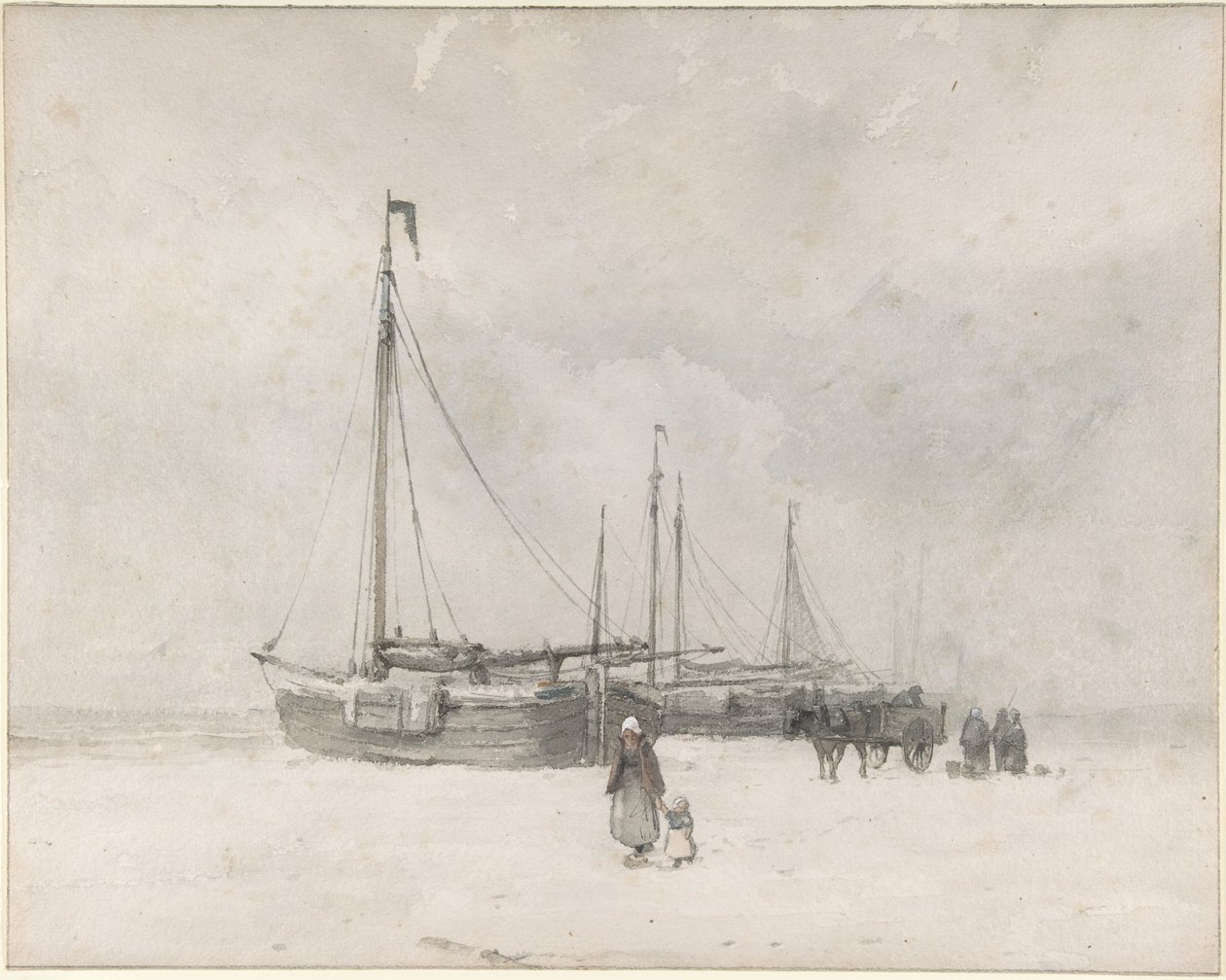 Kalastusveneitä rannalla talvella tekijältä Anton Mauve