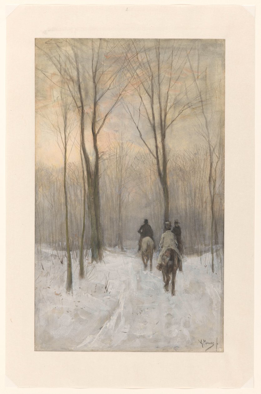 Riders in the Snow Haagse Bosissa Ratsastajat lumessa Haagin metsässä tekijältä Anton Mauve