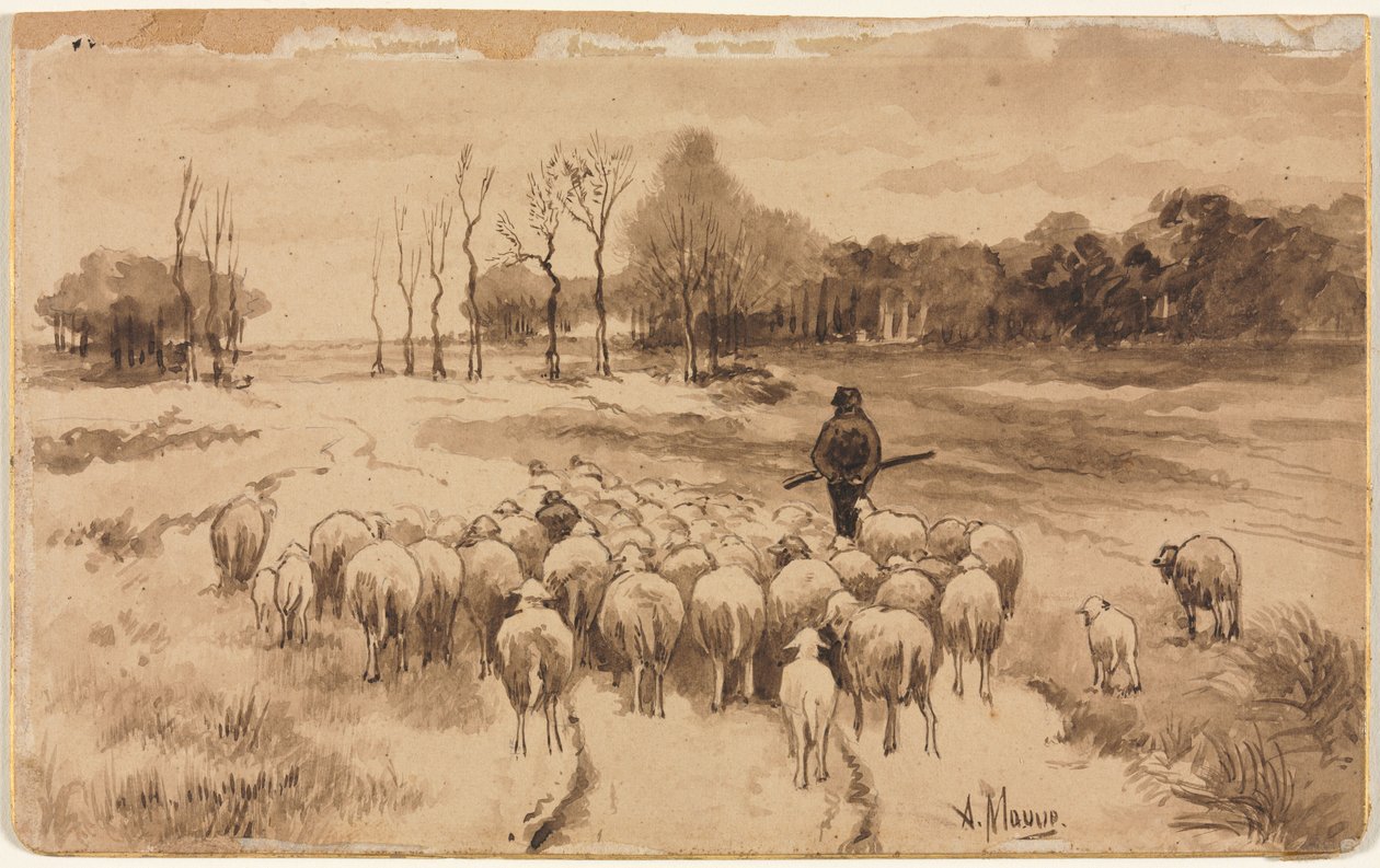 Paimen laumansa kanssa, n. 1870. tekijältä Anton Mauve