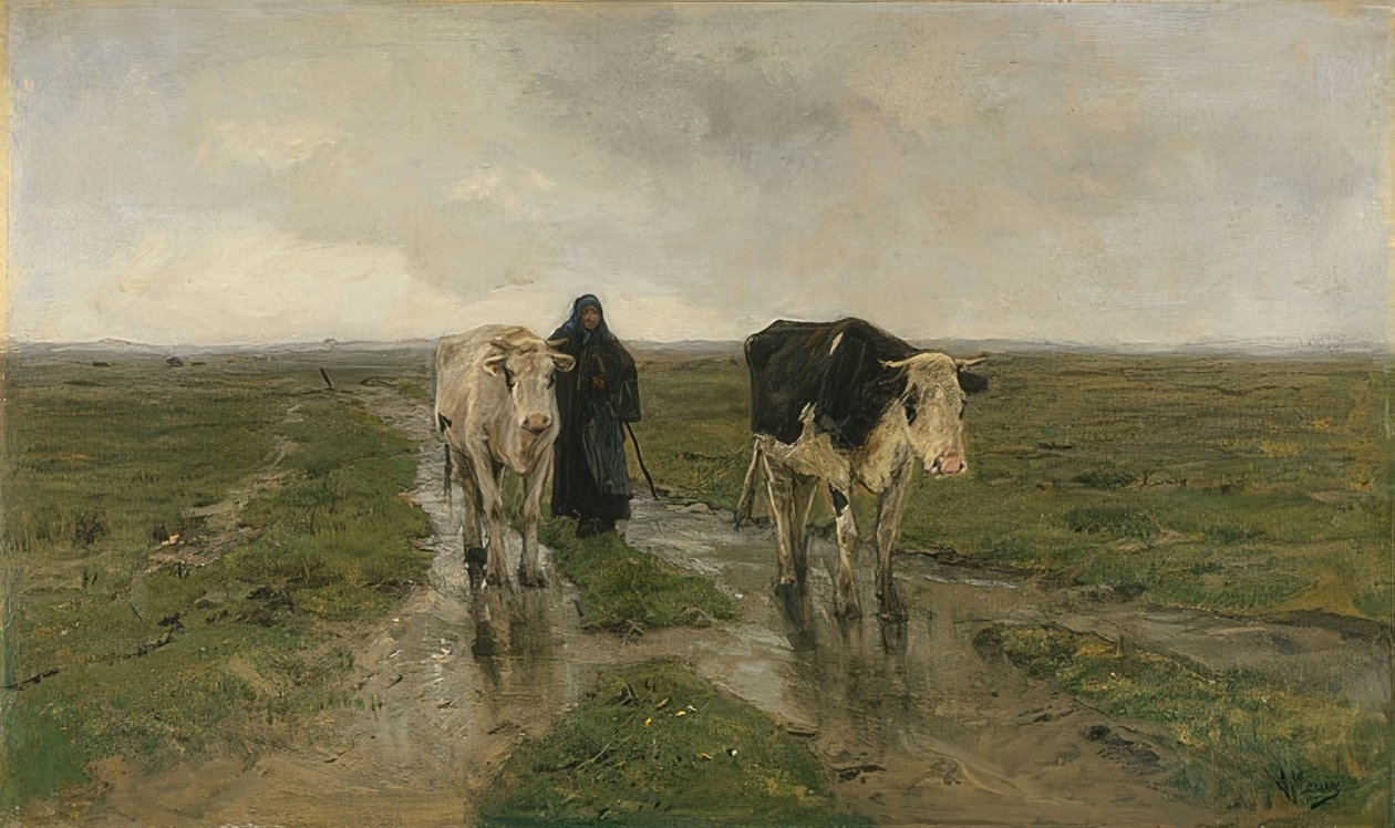 Laiduntaminen. Varmaan 1880-luvulta tekijältä Anton Mauve
