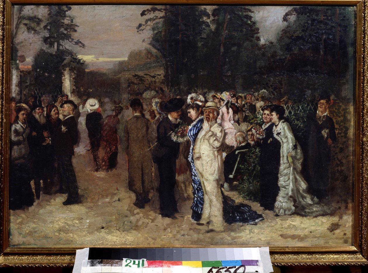 Julkiset juhlat Sokolniki Parkissa (Moskova) (Julkinen ilontila Sokolnikissa). Nikolai Pavlovich Tšehovin (1859-1889) maalaus. Öljy kankaalle, venäläistä taidetta. Valtion kirjallisuuden keskusmuseo, Moskova. tekijältä Anton Pavlovich Chekhov
