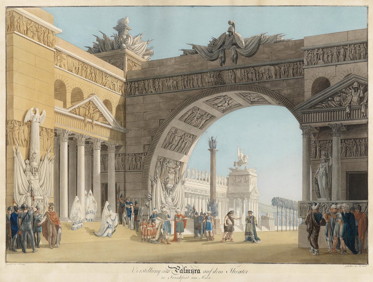 Lavastus Antonio Salierin oopperaan Palmira, regina di Persia - Radl, Anton (1774-1852) - 1800-luvun ensimmäinen neljännes. - Etsaus, akvarelli - 51,3x73,4 - Yksityiskokoelma tekijältä Anton Radl