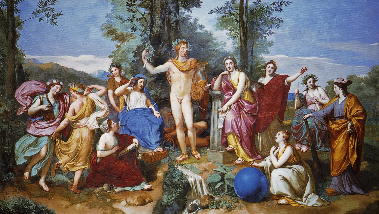Apollo, Mnemosyne ja yhdeksän muusaa tekijältä Anton Raphael Mengs