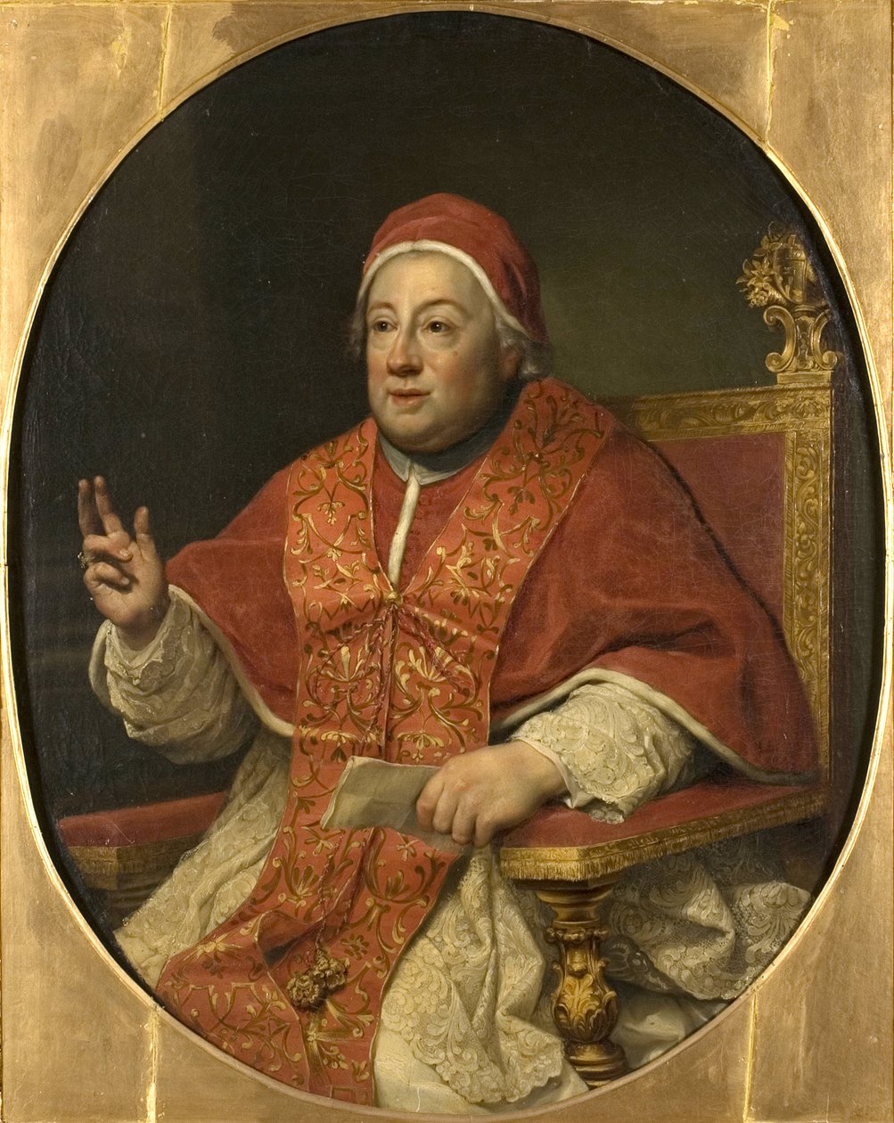 Le pape Clement XIII - Muotokuva paavi Klemens XIII:sta (1693-1769), kirjoittanut Mengs, Anton Raphael (1728-1779). Öljy kankaalle. Mitat: 114x95 cm. Tukholman kansallismuseo tekijältä Anton Raphael Mengs
