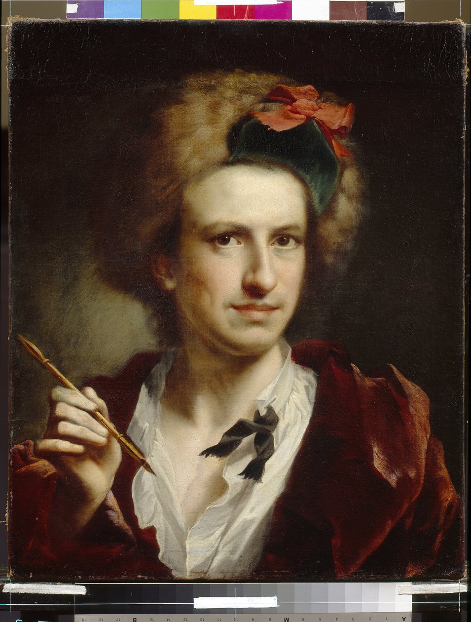 Muotokuva kaivertaja Francesco Bartolozzista (1728-1813). Anton Raphael Mengin (1728-1779) maalaus öljy kankaalle. saksalainen taide tekijältä Anton Raphael Mengs