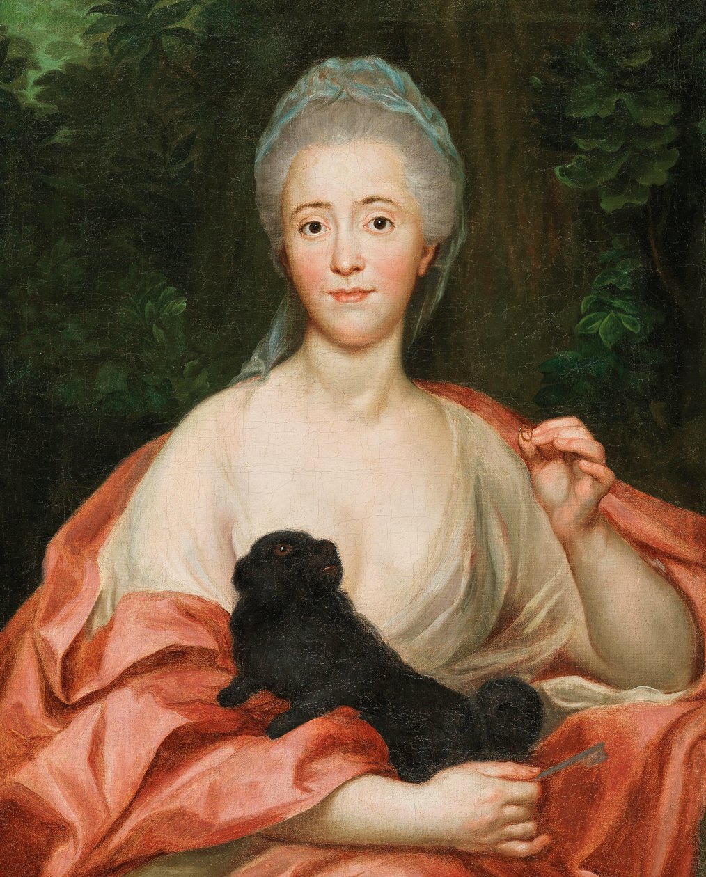 Herttuatar Mariana de Silva-Bazán y Sarmienton muotokuva 1739-1784, koiran kanssa, noin 1760. tekijältä Anton Raphael Mengs