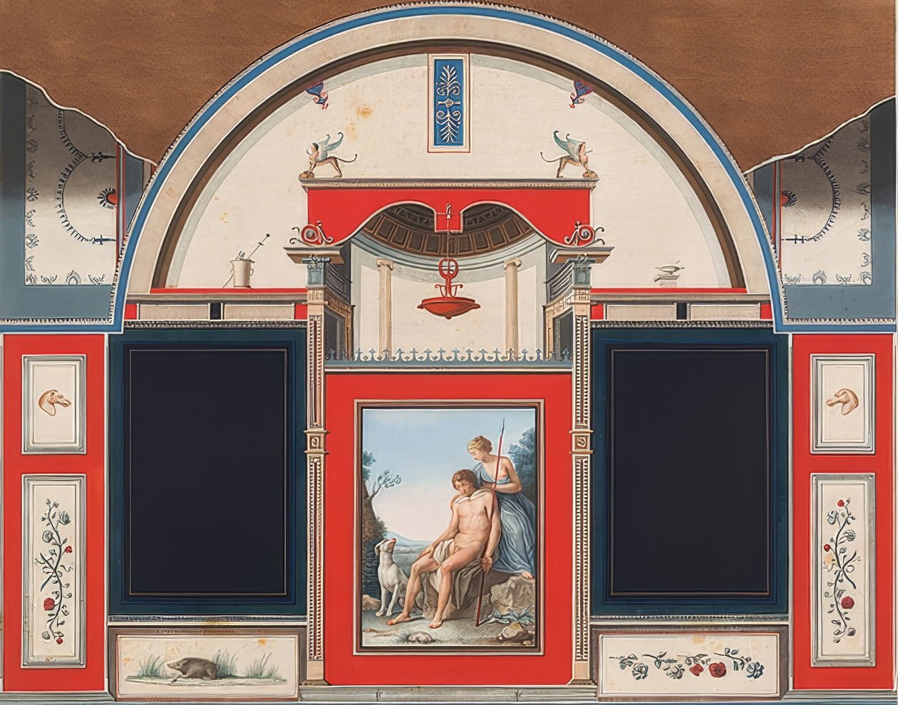 Roomalaisen talon seinämaalaus Villa Negronin alueella Roomassa, jossa näkyy Venus ja haavoittunut Adonis. 1778 tekijältä Anton Raphael Mengs