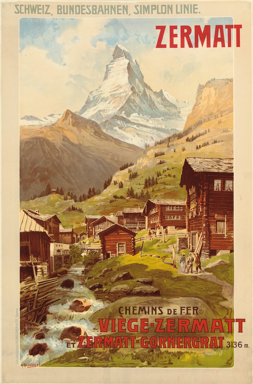 Zermatt, n. 1900 (väri litho) tekijältä Anton Reckziegel
