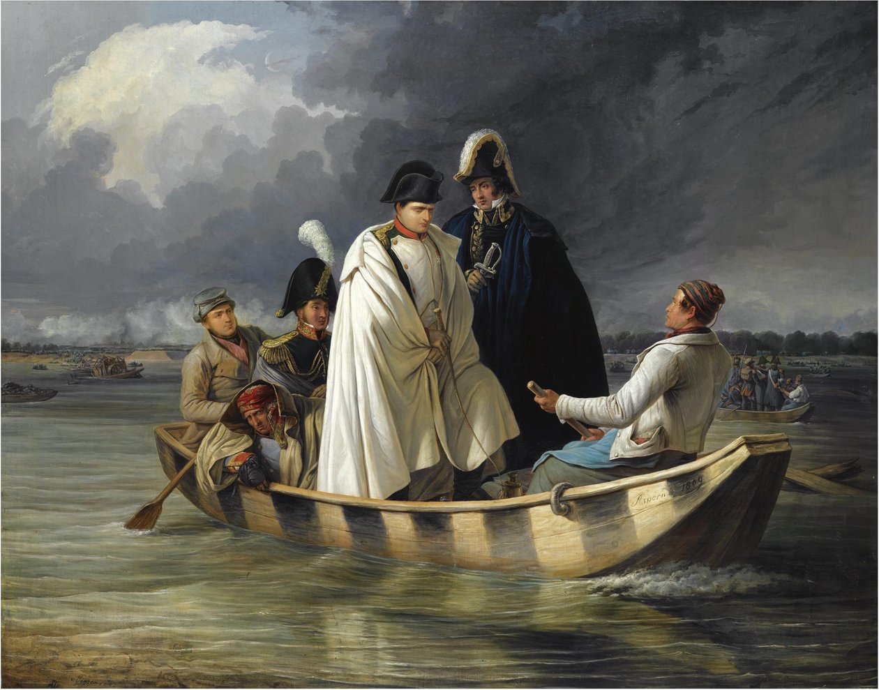 Napoleon lähti Lobausta tappion jälkeen Aspernin taistelussa vuonna 1845 tekijältä Anton Ritter von Perger