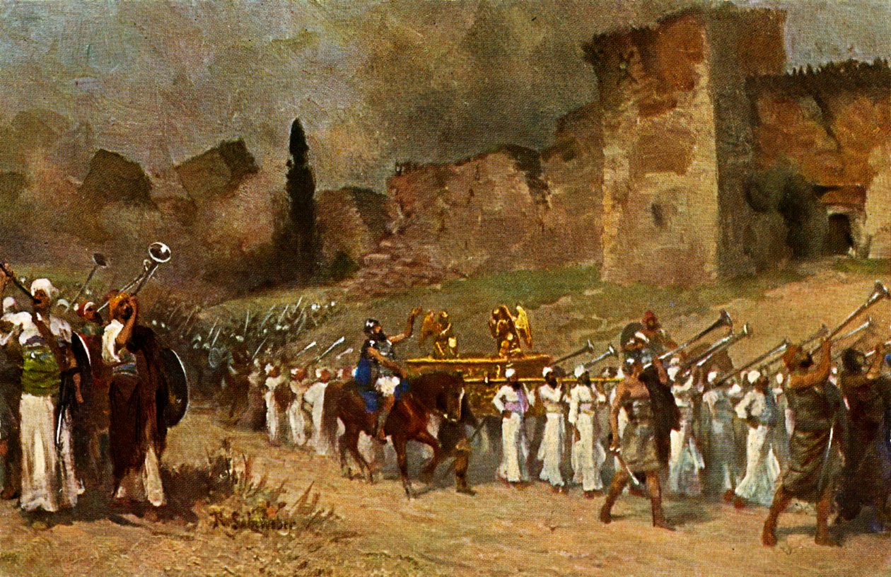 Jerikon muurien tuhoaminen - Ols Testament (print) tekijältä Anton Robert (after) Leinweber