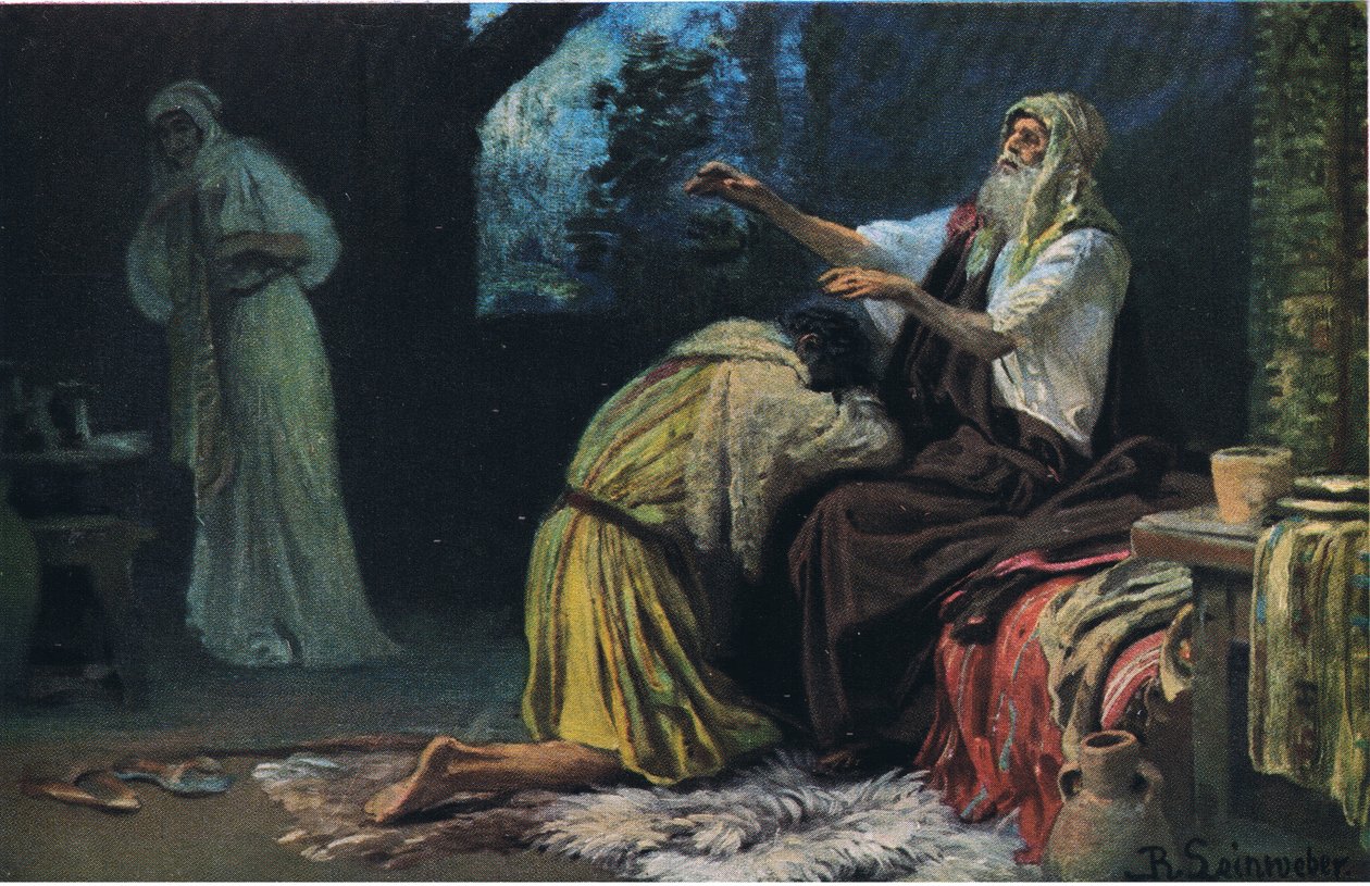 Isaac siunaa Jacobia, The John Winston Companyn julkaisemasta Hulberts Story of the Bible -julkaisusta, 1932 tekijältä Anton Robert Leinweber