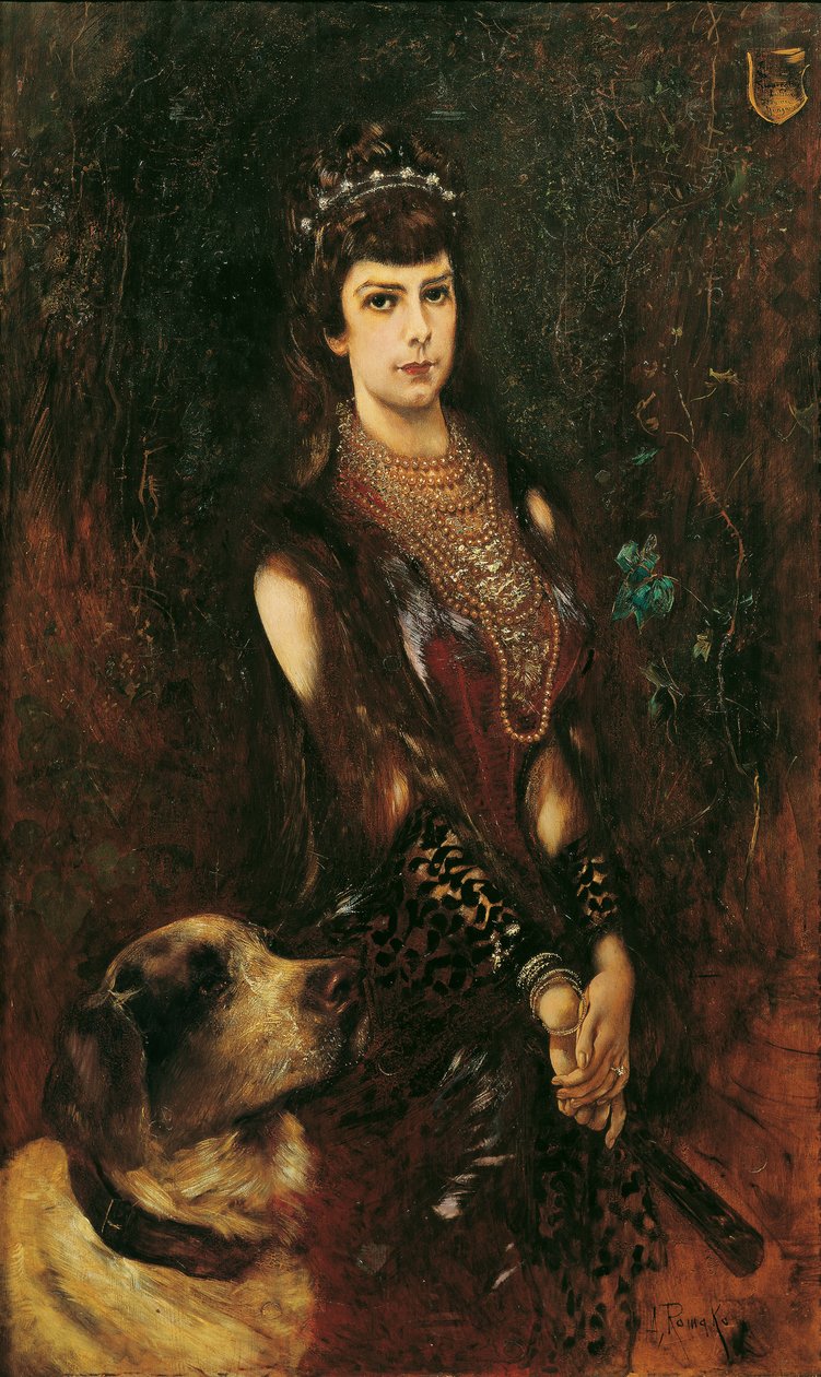 Muotokuva Elisabetista Baijerista bernhardinkoiran kanssa, 1883. tekijältä Anton Romako