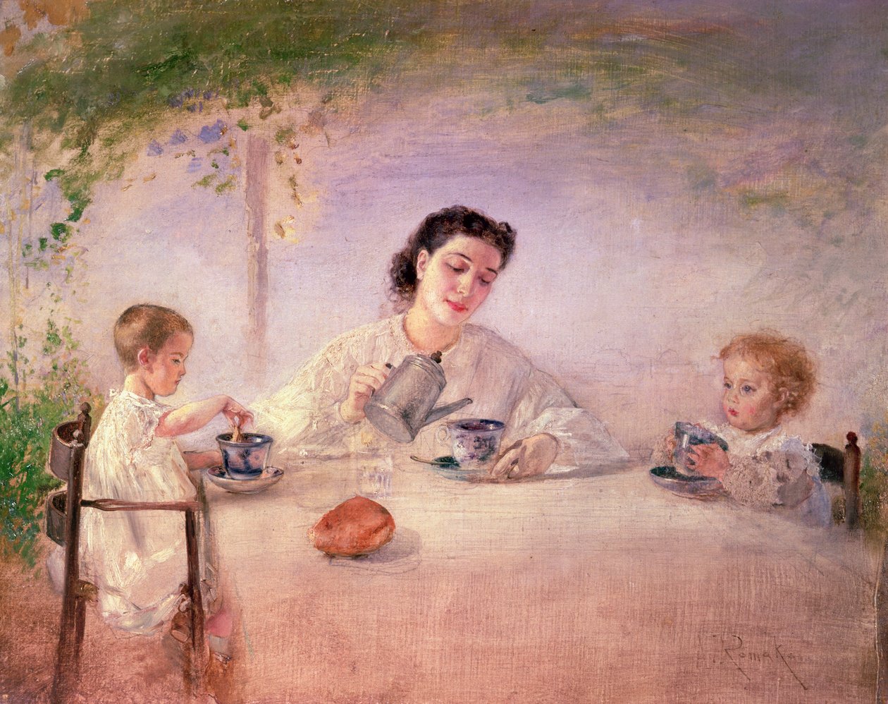 Taiteilijoiden vaimo Sophie tyttäriensä Mathildan ja Adelen kanssa, 1873 tekijältä Anton Romako