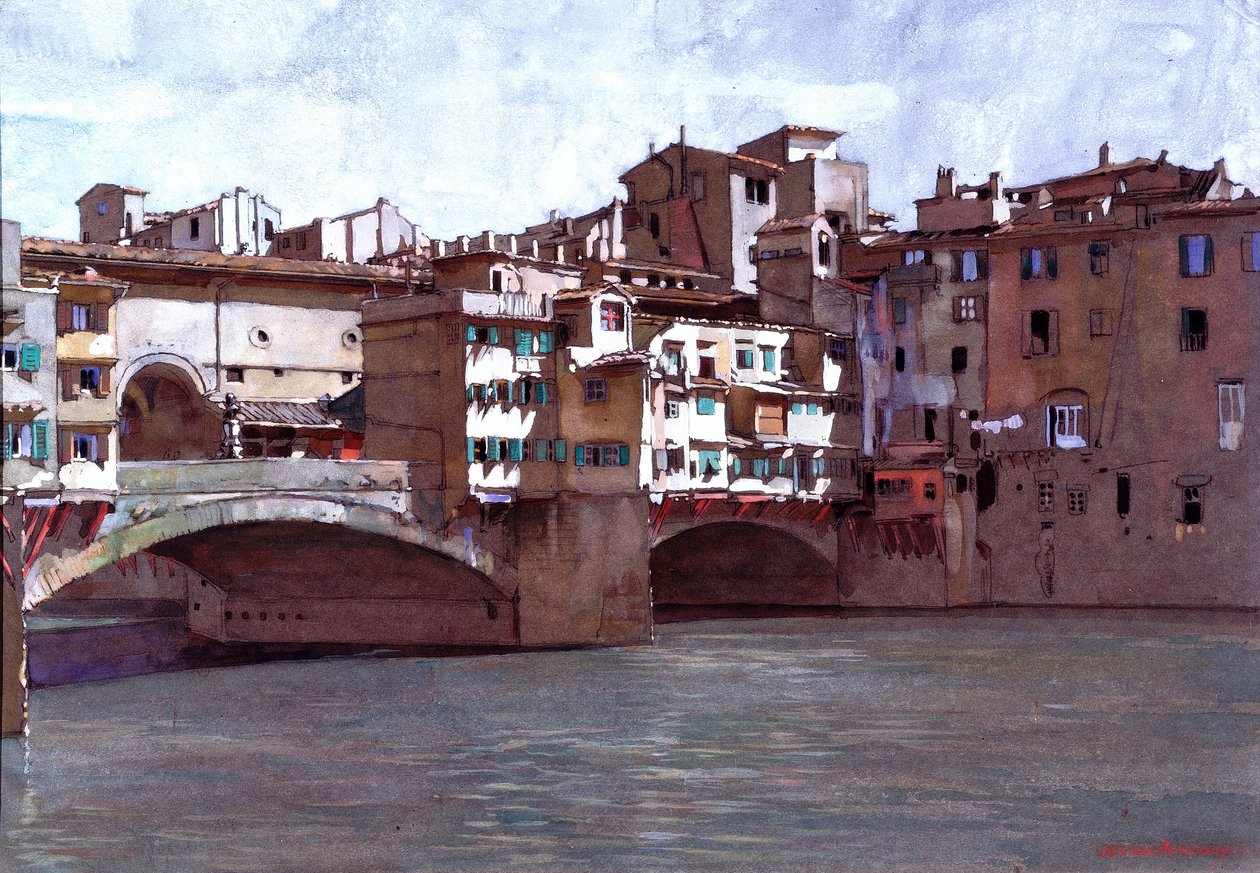 Ponte Vecchio, Firenze (vartalon väri paperille) tekijältä Anton Van Anrooy