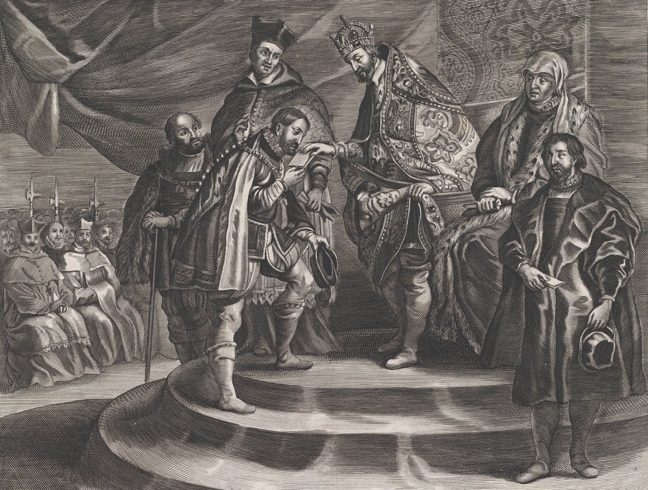 Levy 25: Filippuksen kruunasi Espanjan kuninkaaksi hänen isänsä Kaarle V Guillielmus Becanuksen..., 1636. tekijältä Anton van der Does