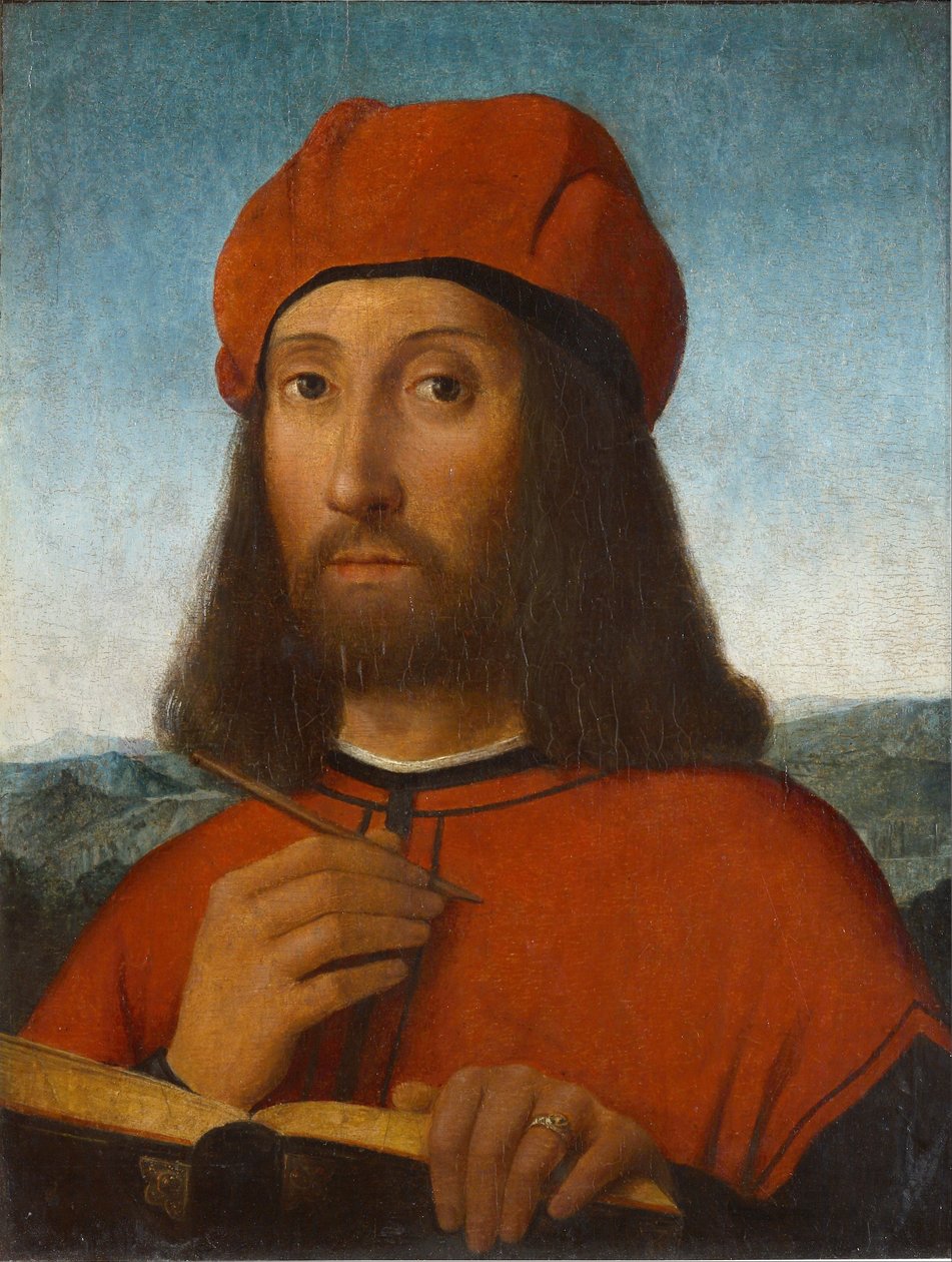 Muotokuva miehestä, jolla on punainen beretti ja kirja tekijältä Antonello de Saliba