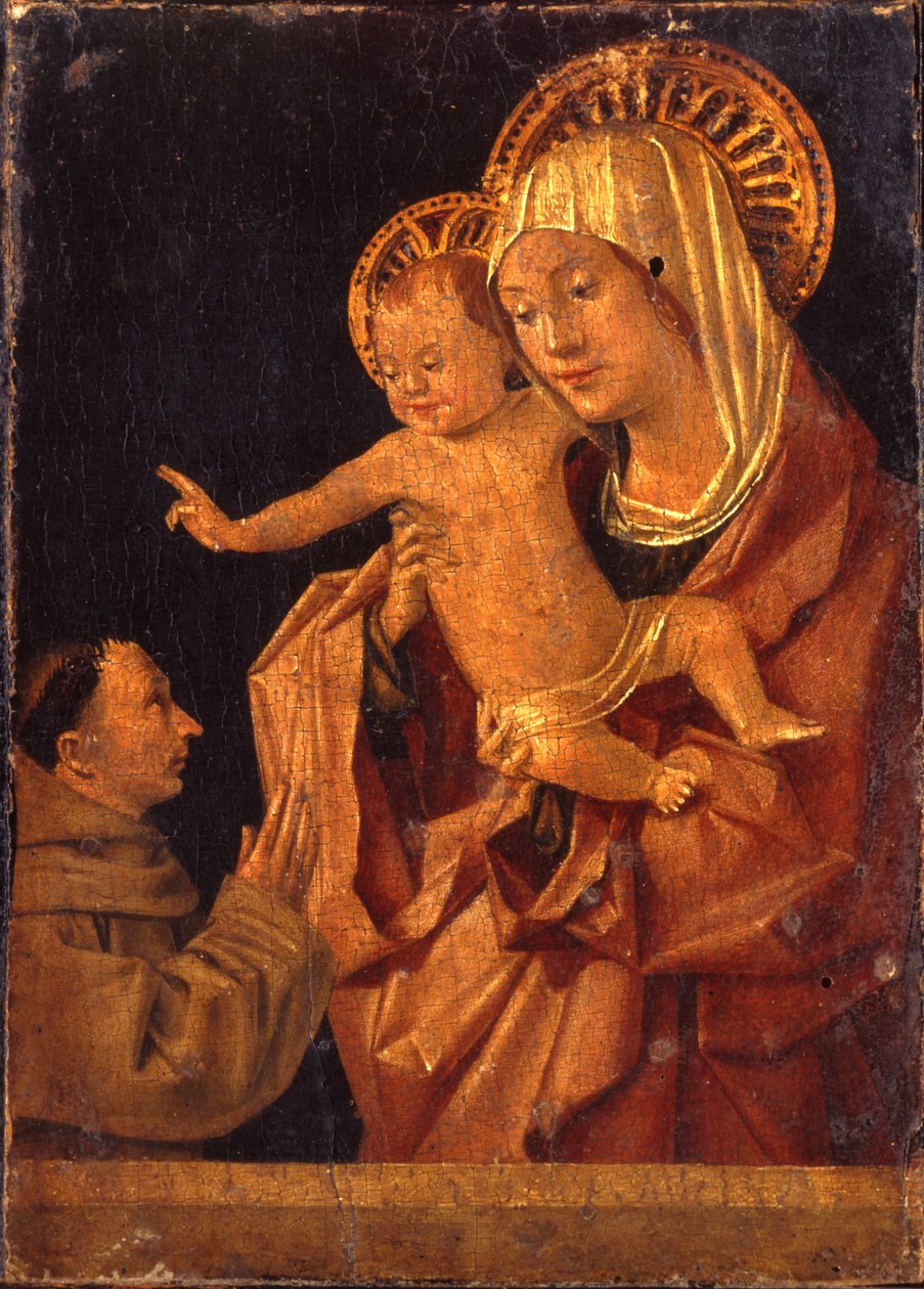 Madonna ja lapsi fransiskaanilunkin kanssa palvomassa tekijältä Antonello da Messina