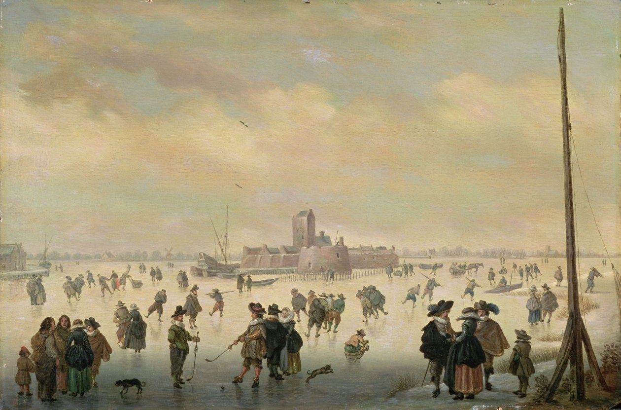 Luistelukohtaus (öljy paneelissa) tekijältä Antoni (1594 1641) Verstralen