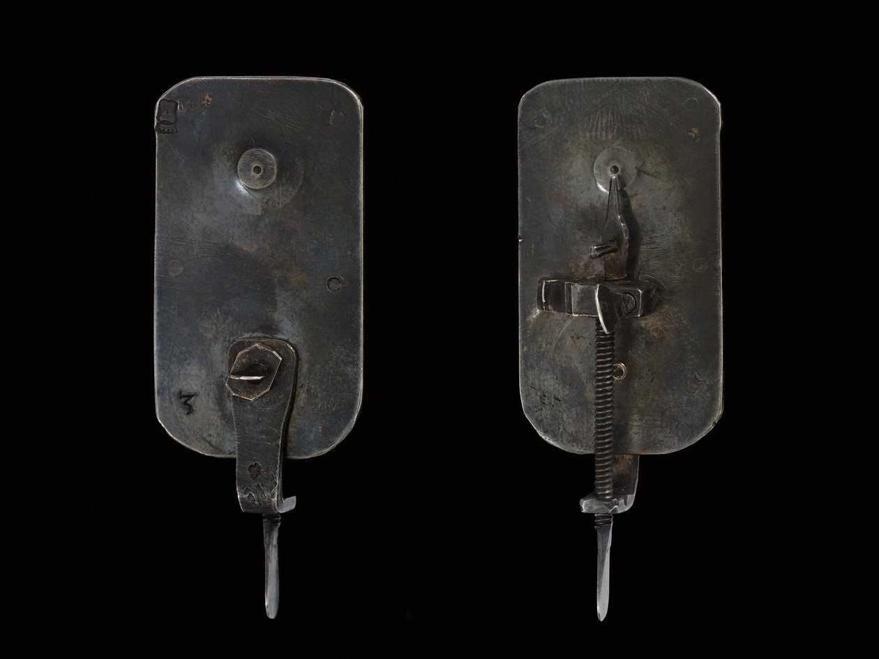 Mikroskooppi, n. 1690 (hopea ja lasi) (katso myös 1121457-60) tekijältä Antoni van Leeuwenhoek