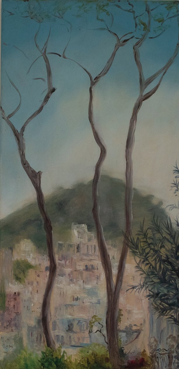 Italian puut, Amalfin rannikko, 2018 (öljy kankaalle) tekijältä Antonia Myatt