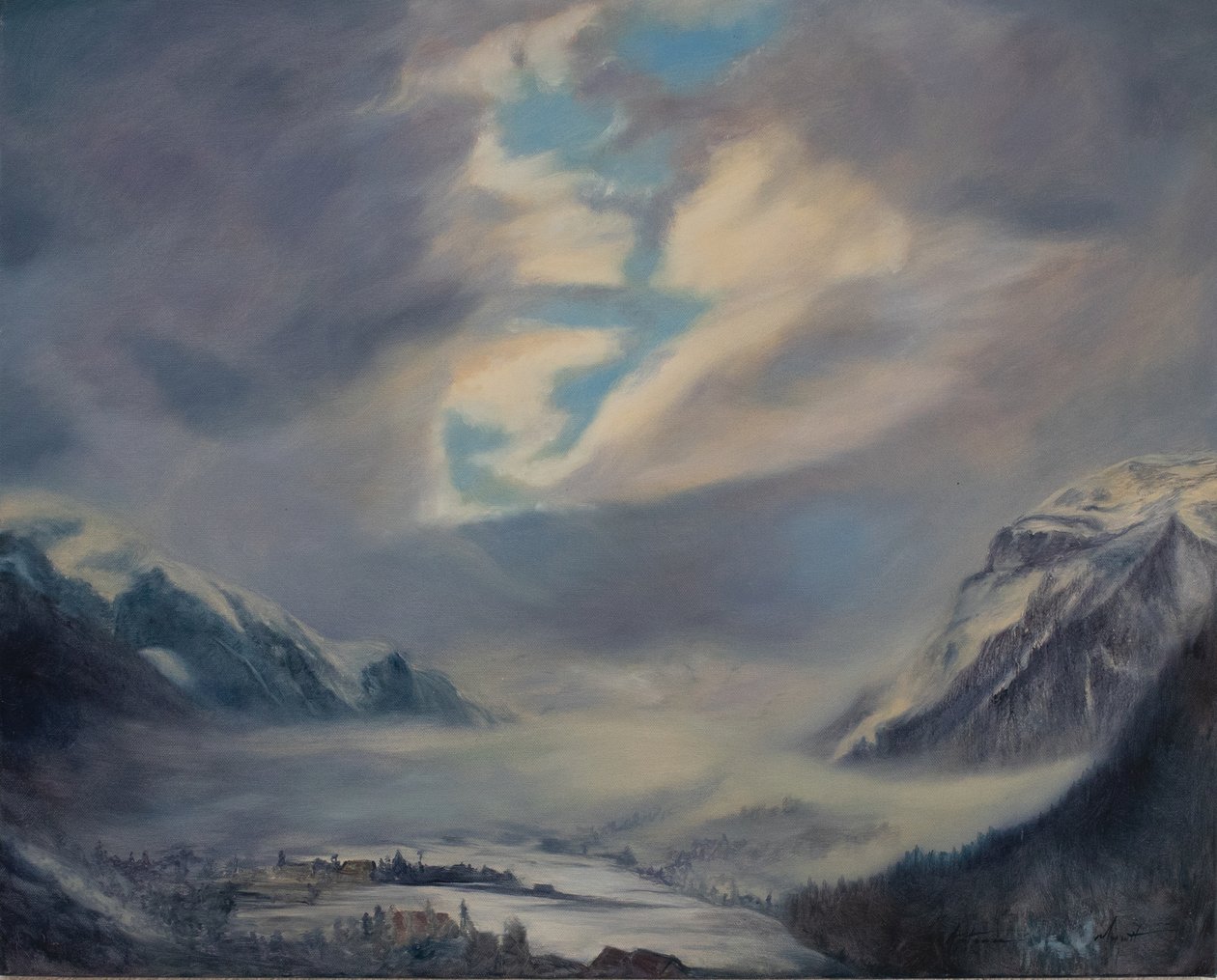 Sveitsin vuoret, 2011 (öljy kankaalle) tekijältä Antonia Myatt